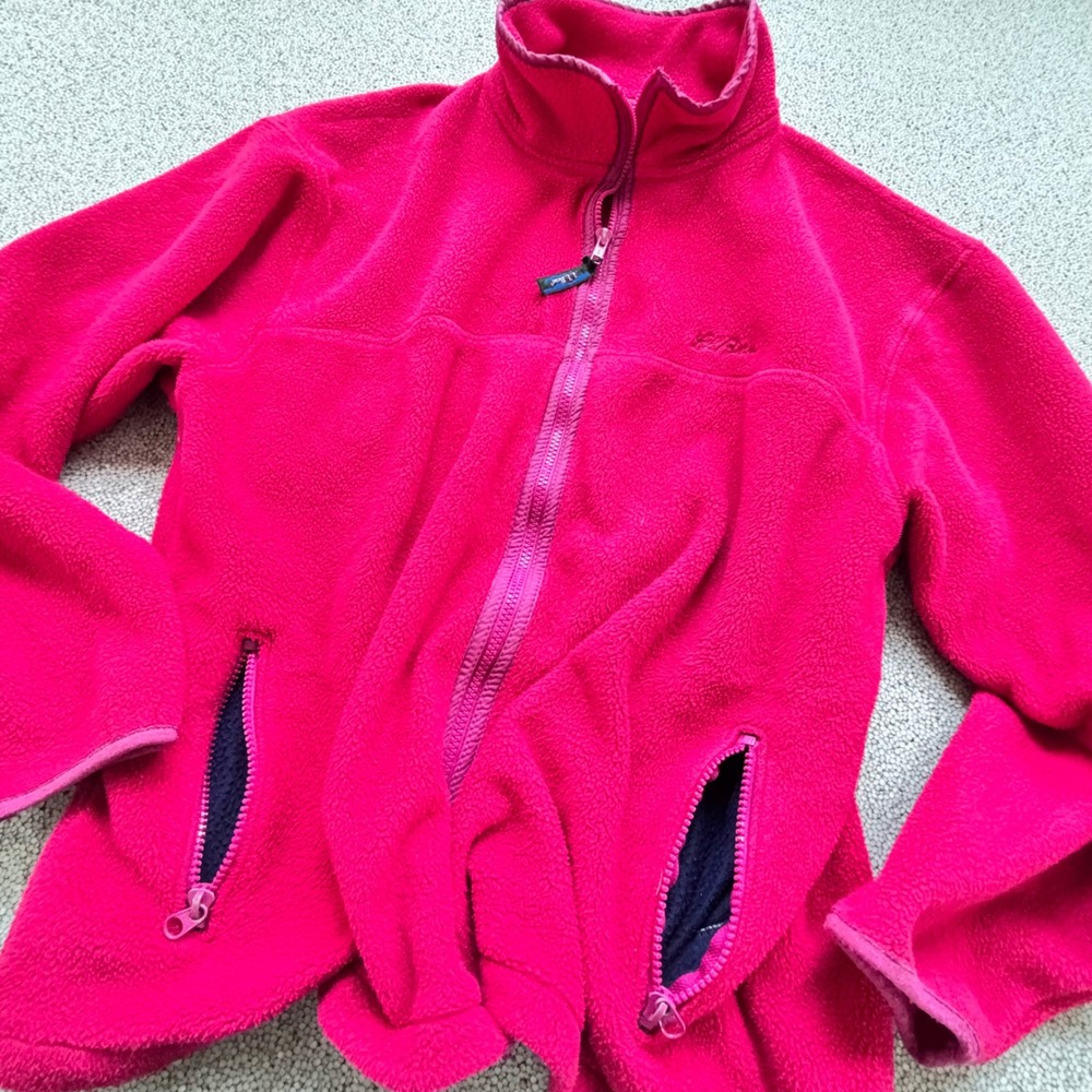 VTG L.L. Bean Fleece Jacket Women L Pink Full Zip Mock Neck Gorpcore Outdoorsy